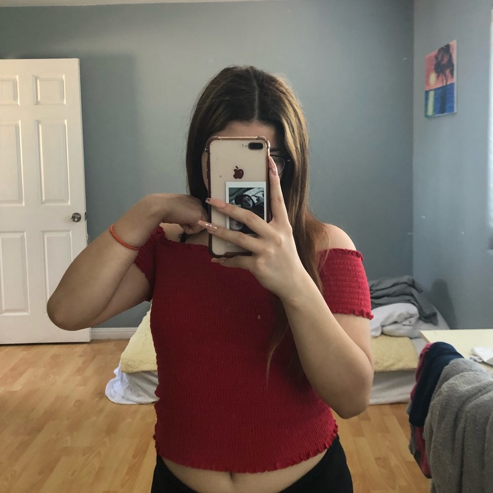 Hollister Red off the shoulder top